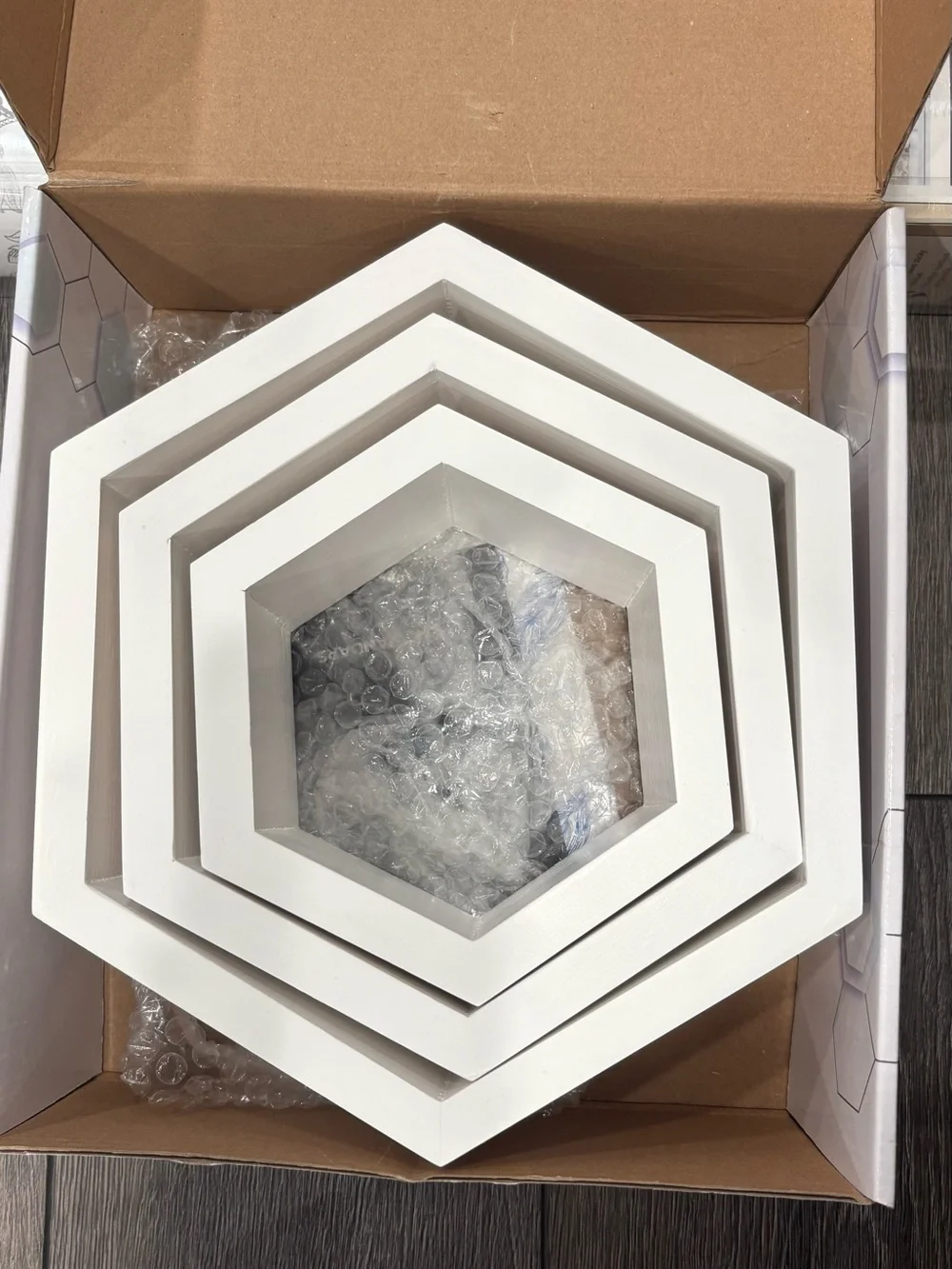 White Hexagon Floating Wall Shelves Set - Modern Geometric Display - Never Used